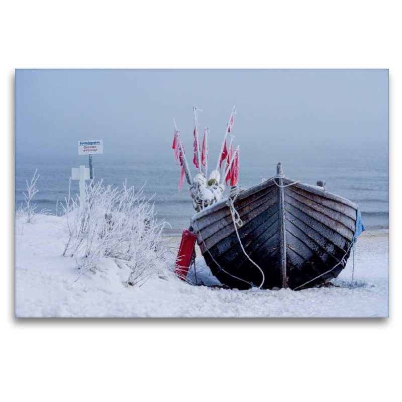 Fischerboot im Schnee