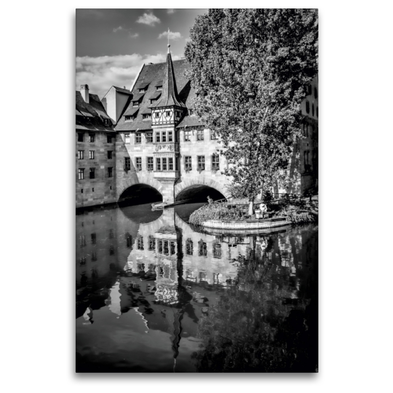 NÜRNBERG Heilig-Geist-Spital und Pegnitz Monochrom