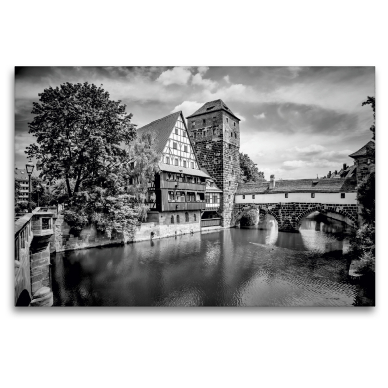 NÜRNBERG Blick von der Maxbrücke zum Henkersteg  Monochrom