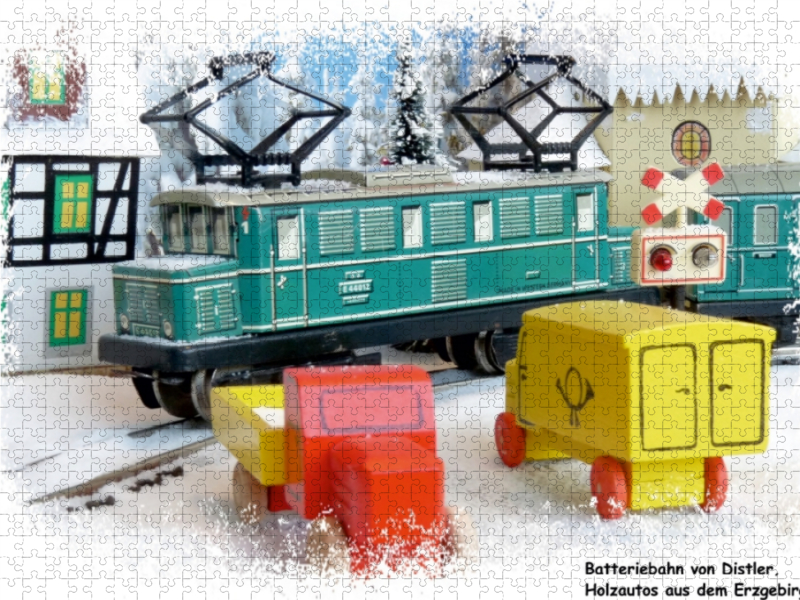 Distler Batteriebahn und Holzautos aus dem Erzgebirge