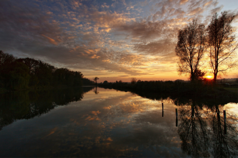 Sonnenuntergang bei Thierhaupten, Bayern