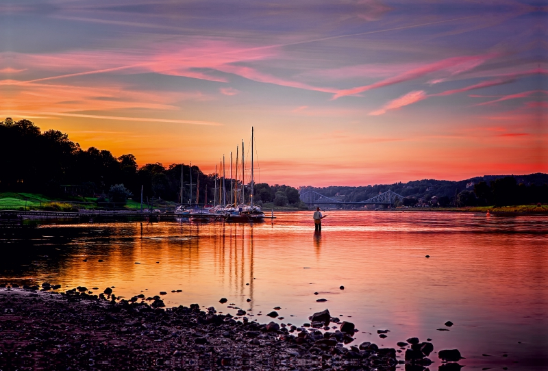 Sonnenuntergang Dresden an der Elbe