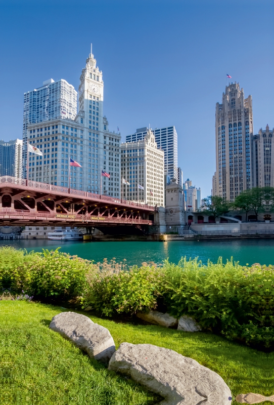 Chicago River und DuSable Bridge