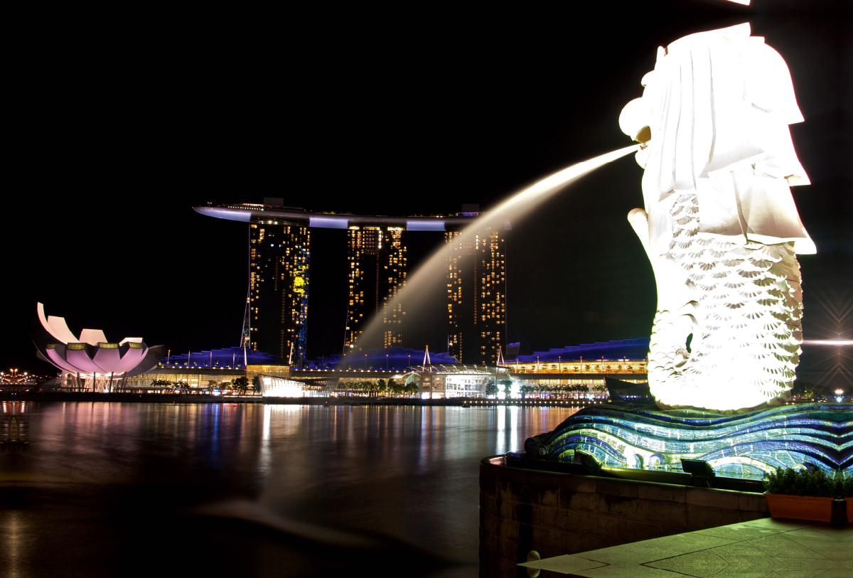 Singapur Merlion an der Bucht