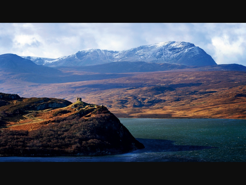 Panorama Castle Varrich, Kyle of Tongue, Sutherland, Schottland