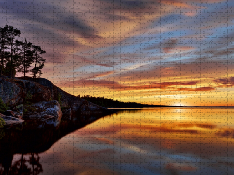 Abendstimmung in der Bucht Sieravuori des Sees Pyhäjärvi