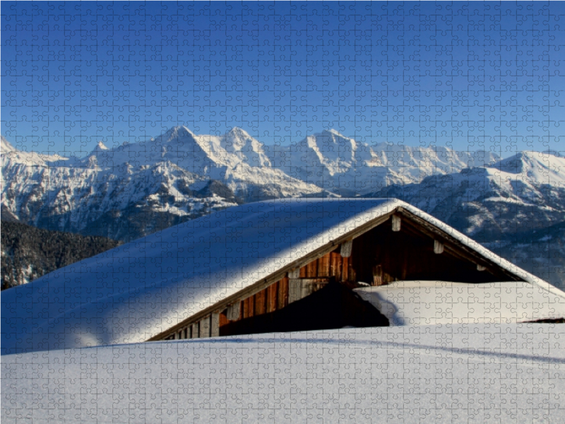 Wintermärchen - verschneite Almhütte - Eiger, Mönch, Jungfrau