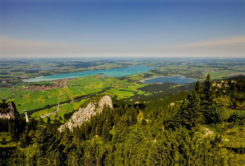 Blick vom Tegelberg auf Forggensee und Bannwaldsee