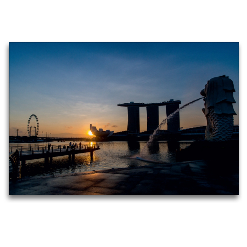 Sonnenaufgang am Merlion in Singapur