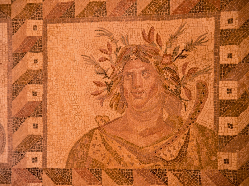 Der Herbst – Ausschnitt aus dem Mosaik der Vier Jahreszeiten im Haus des Dionysos, Kato Paphos