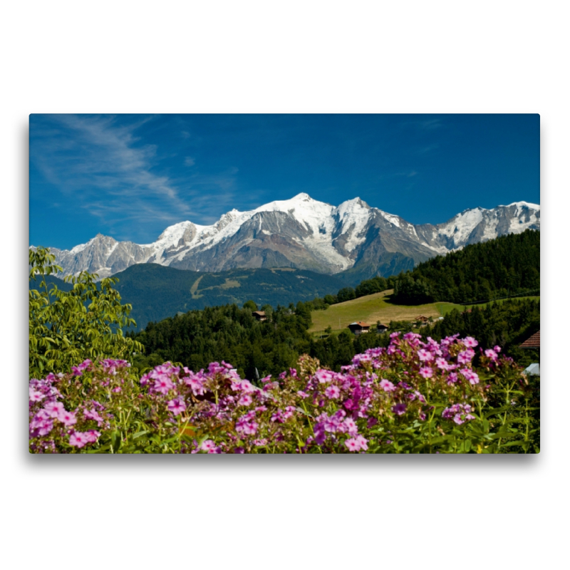 Blick vom Dorf Cordon auf das Mont-Blanc-Massiv