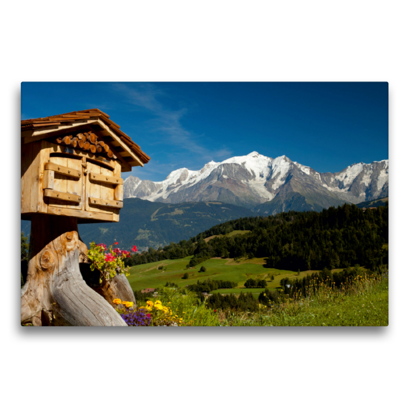 Blick vom Dorf Cordon auf das Mont-Blanc-Massiv