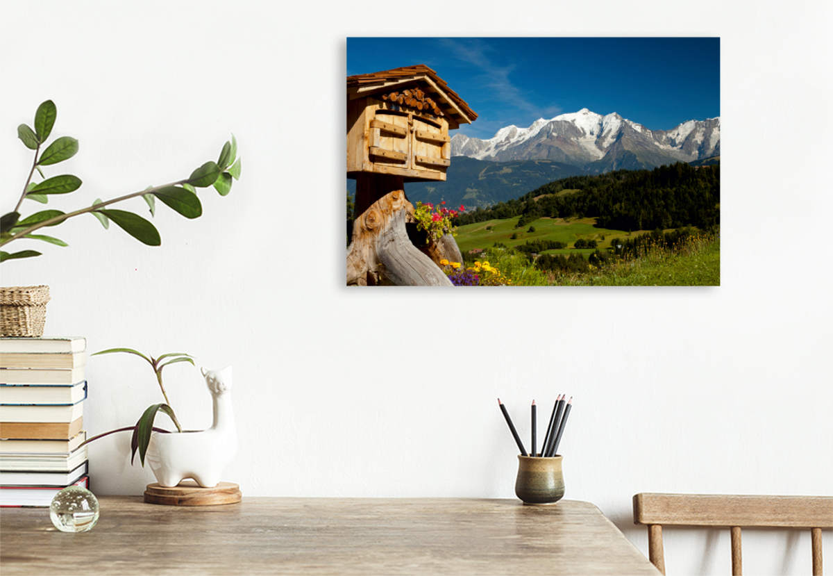 Blick vom Dorf Cordon auf das Mont-Blanc-Massiv