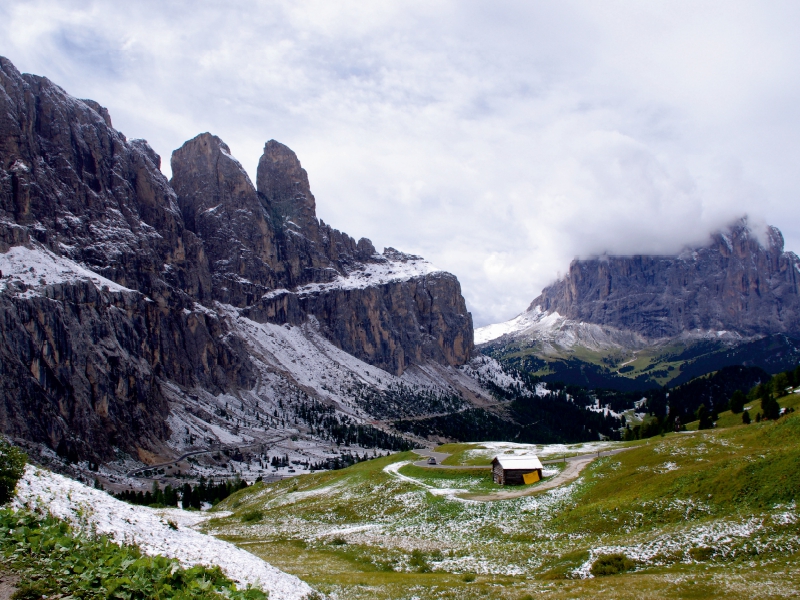 Blick vom Grödner-Joch zum Langkofel