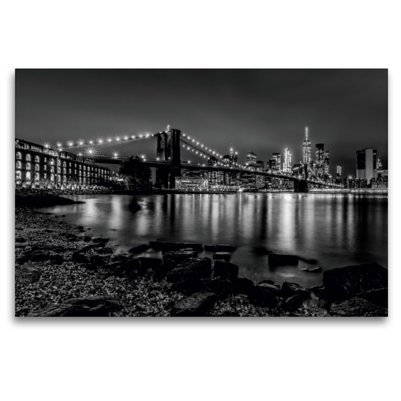 MANHATTAN SKYLINE und BROOKLYN BRIDGE Uferspaziergang bei Nacht