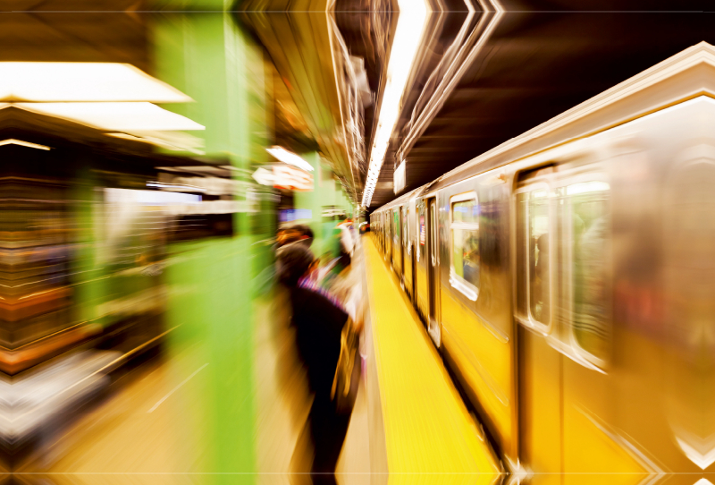 U-Bahn-Station in Manhattan, New York City, USA, mit Zoom-Effekt