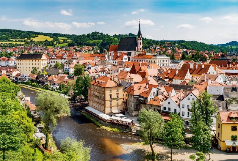 Aussicht zur Moldau und zum Stadtzentrum, Cesky Krumlov