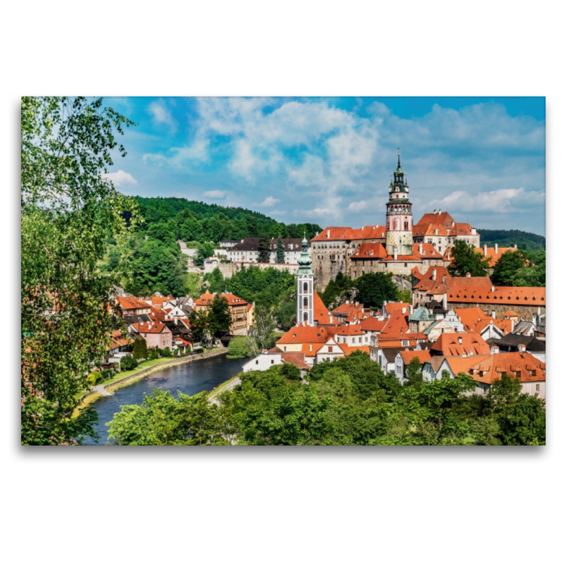 Blick zur Innenstadt mit Schlossturm und St. Jost Kirche, Cesky Krumlov