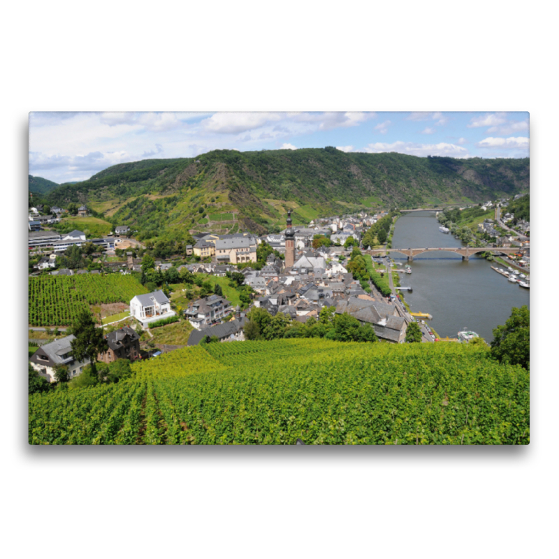 Blick über die Mosel bei Cochem. Stadtansicht mit Weinbergen.