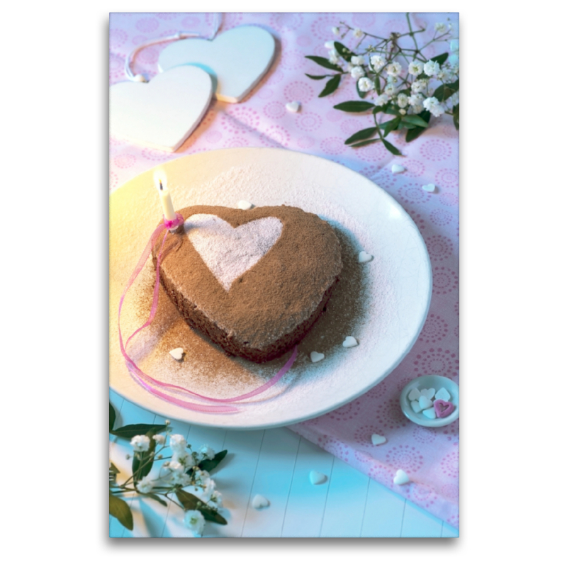 Brownieherz mit rosa Puderzucker