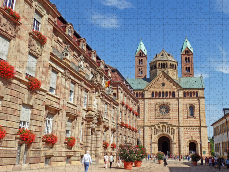 Blick auf das Stadtschloss und den Kaiserdom in Speyer am Rhein