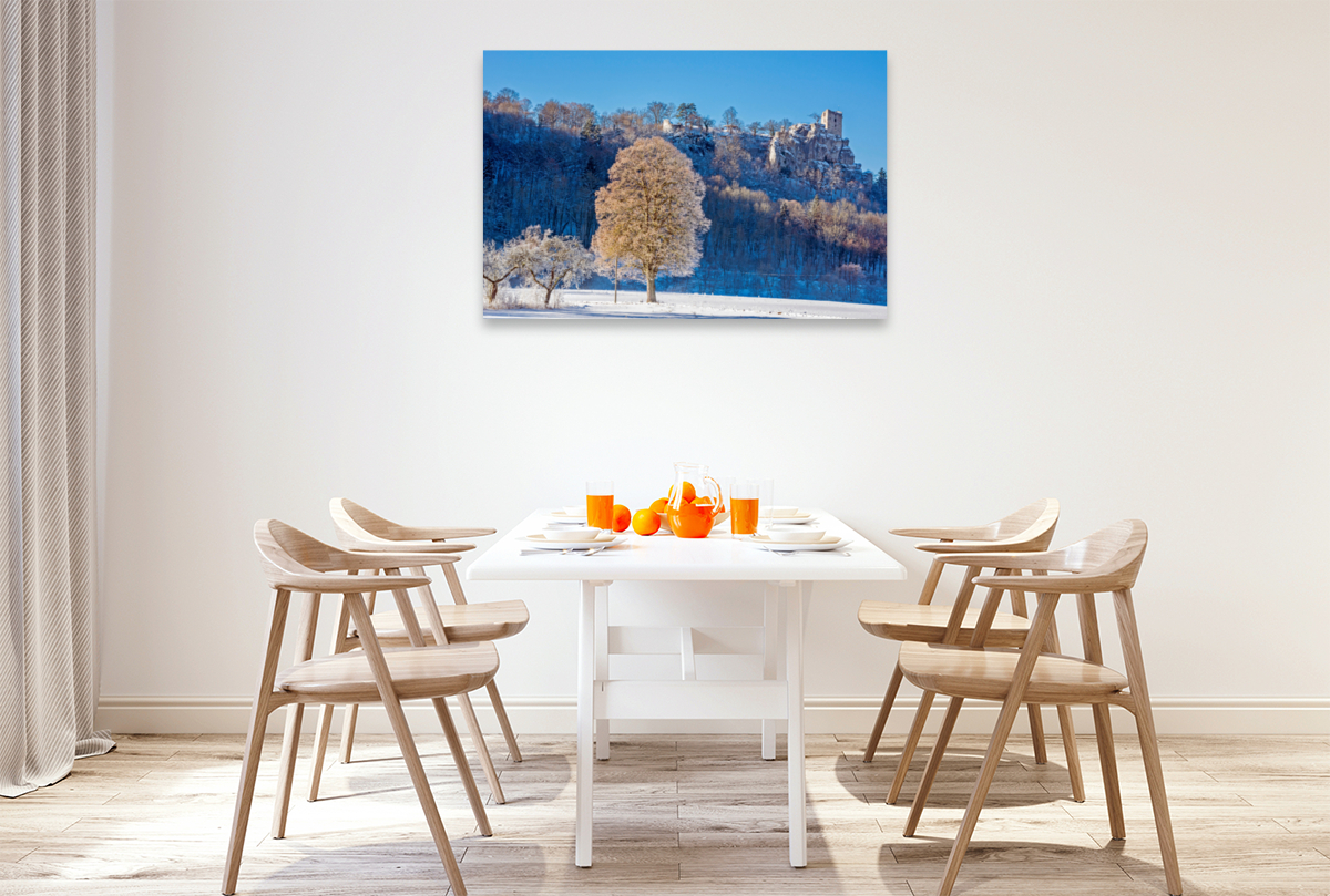 Winterlandschaft im Wiesenttal am Fuße der Burg Neideck