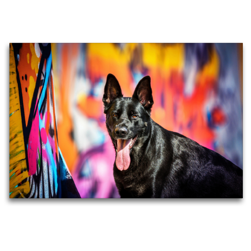 Deutscher Schäferhund Potrait vor einer  Graffitiwand