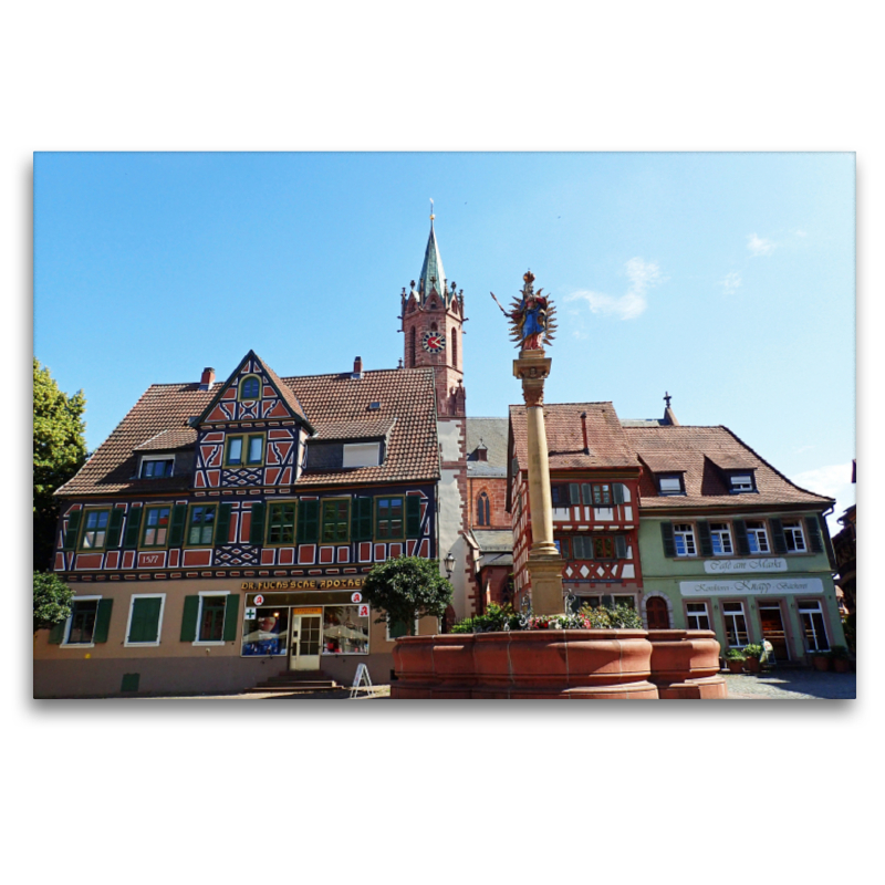 Der Marktplatz mit der Marienstatue in Ladenburg am Neckar