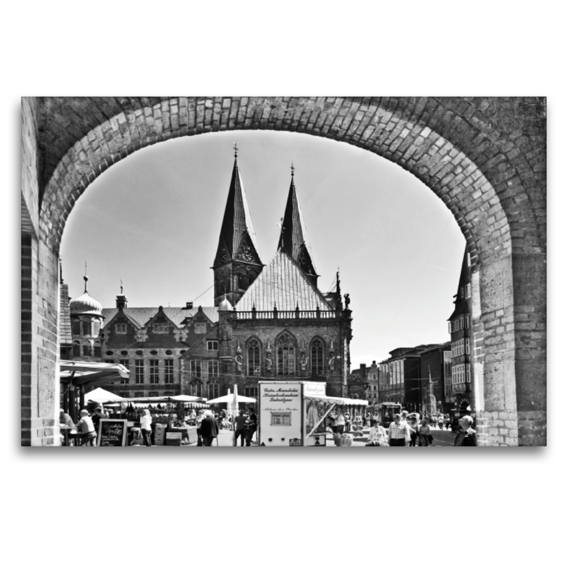 Bremen. Aussicht über den 'Unser Lieben Frauen Kirchhoff' zum Rathaus und St.Petri Dom