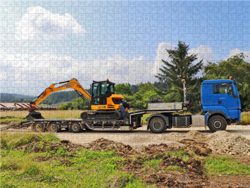 Bagger auf Tieflader