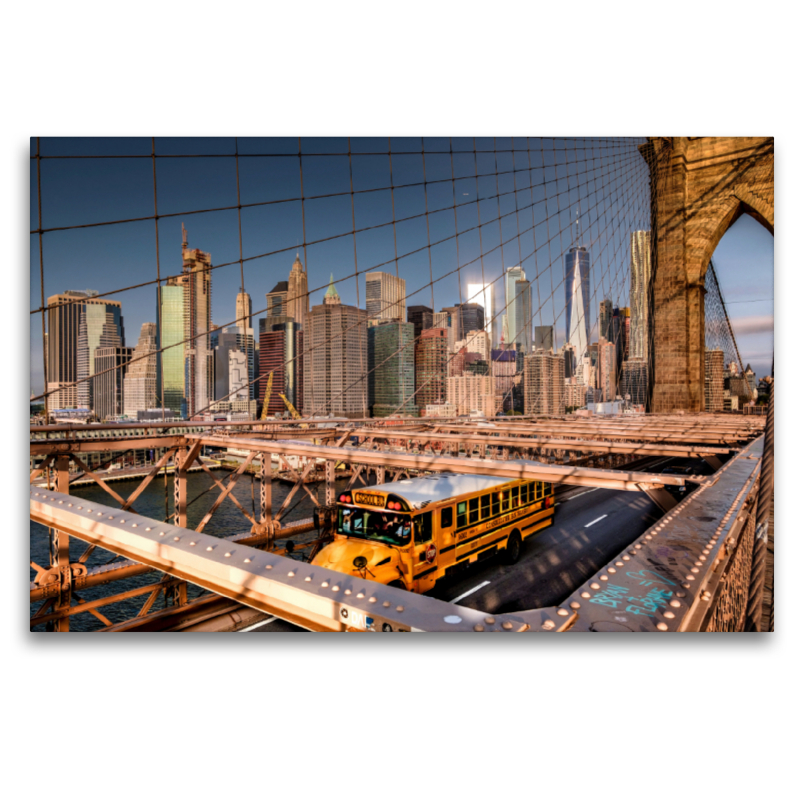 Auf der Brooklyn Bridge mit Blick auf Skyline Manhattan