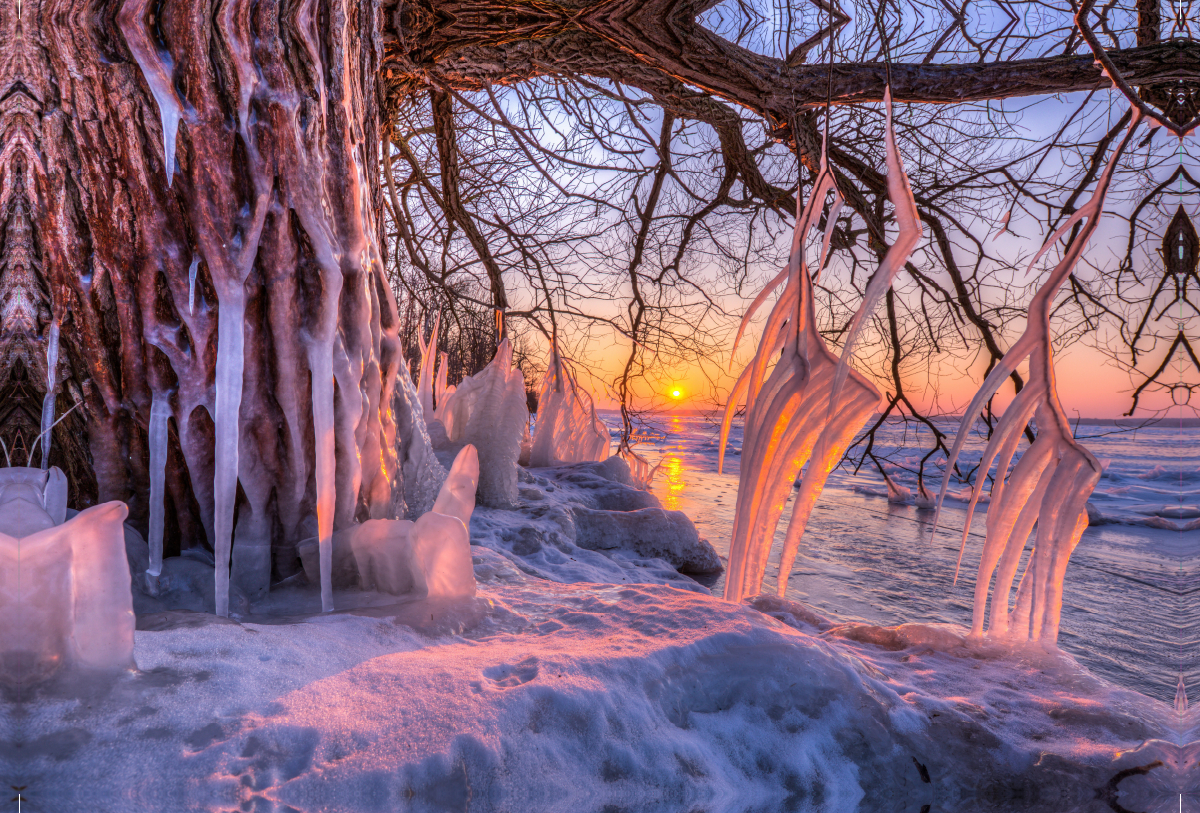 Eiszapfen am Südufer der Müritz nach Wintersturm