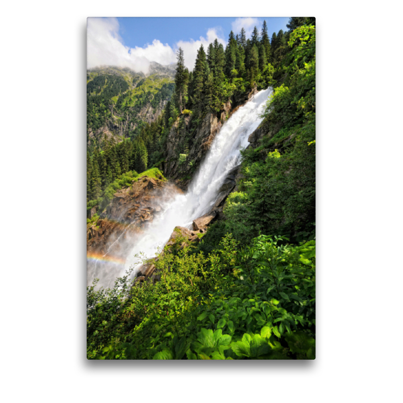 Krimmler Wasserfall mit Regenbogen. Hohe Tauern im Salzburger Land Österreich.