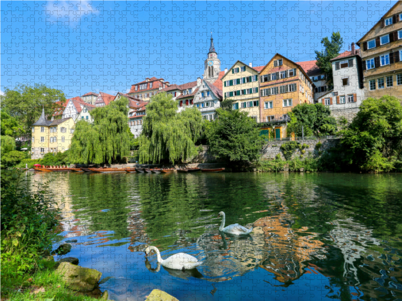 Tübinger Neckarfront mit Hölderlin-Turm und Stiftskirche