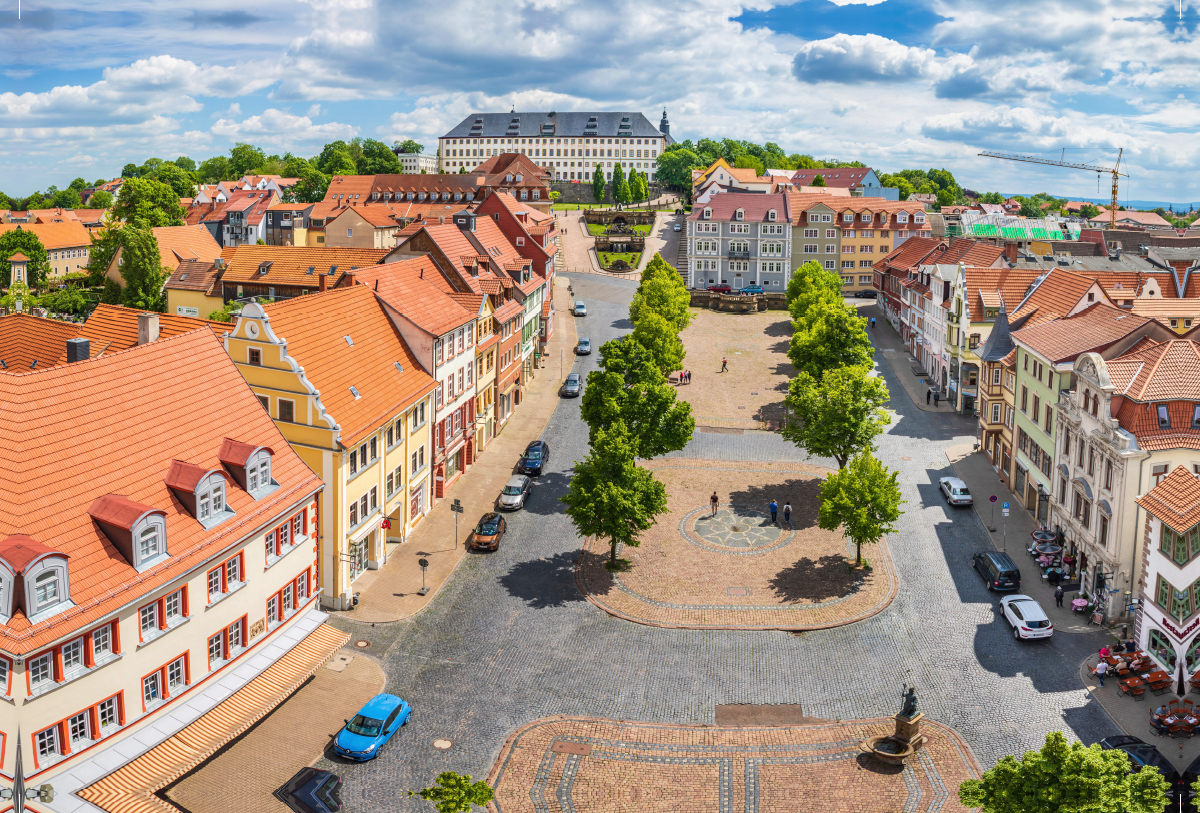 Sicht auf Schloss Friedenstein vom Rathausturm