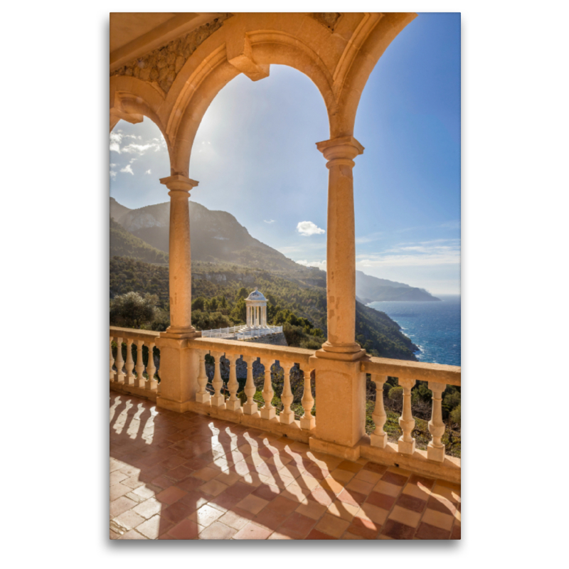 Blick vom Herrenhaus Son Marroig bei Deià auf die Küste, Mallorca