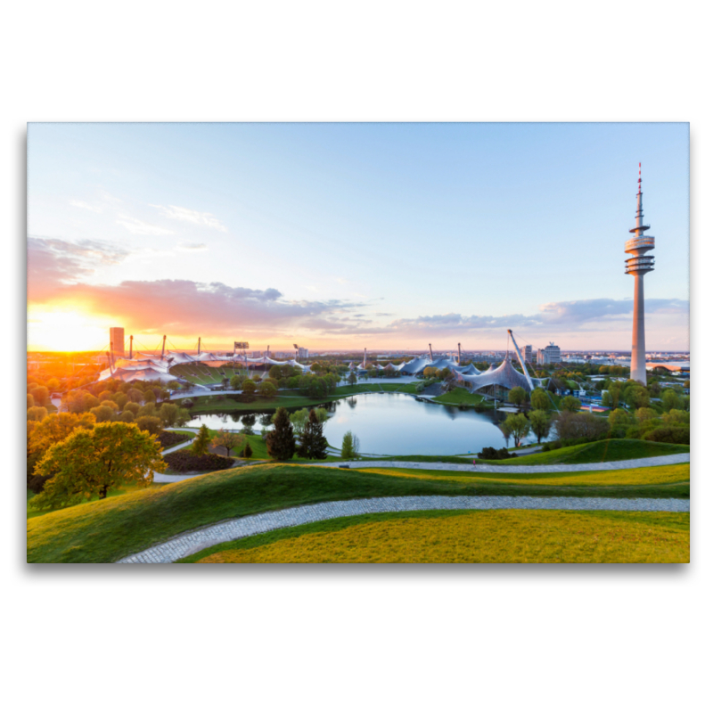 Der Olympiapark mit dem Olympiastadion und dem Olympiaturm in München