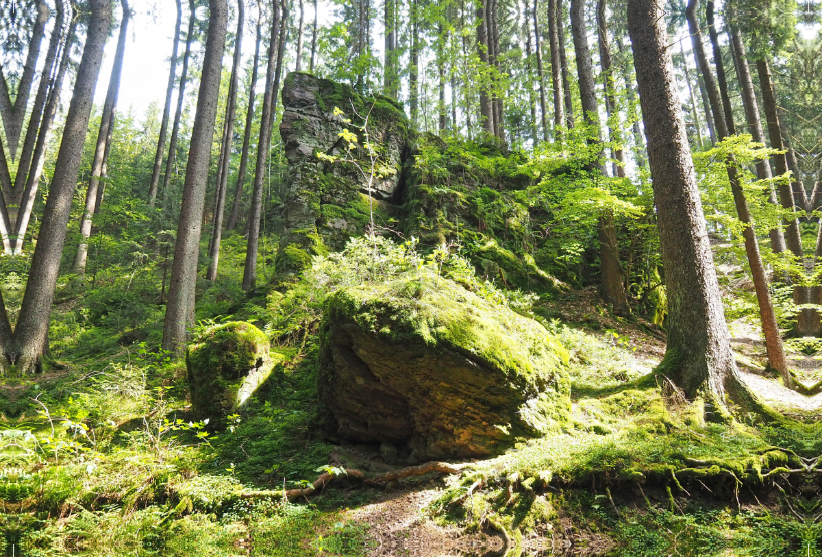 Licht trifft auf einen Vulkanfelsen