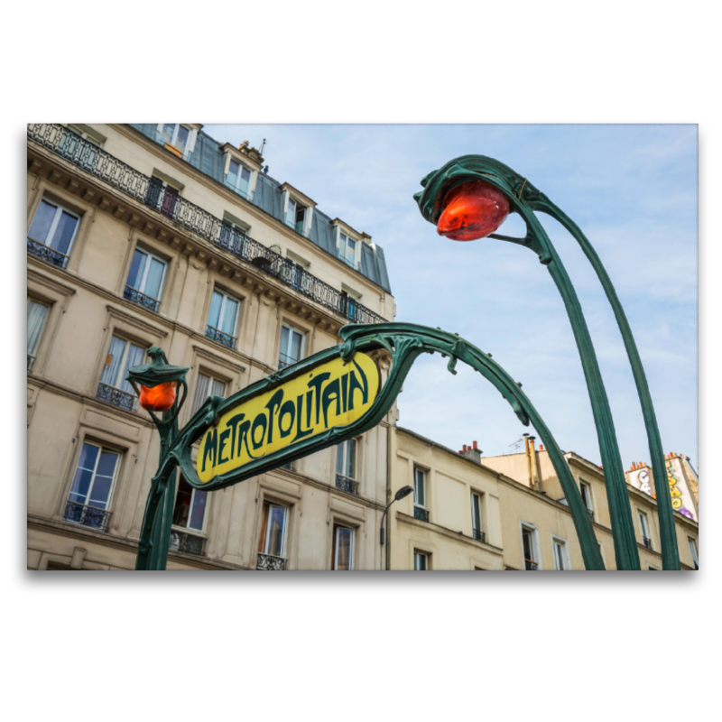 Jugendstil-Metroschild mit Lampen in Paris