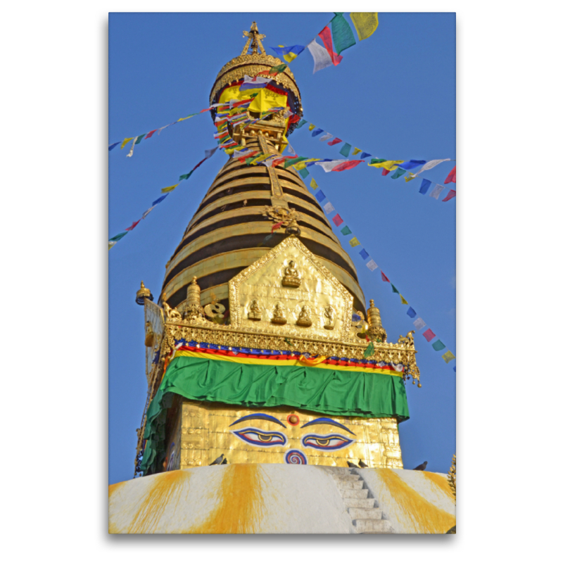 Der obere Teil des berühmten Stupa von Swayambhunath im Westen von Kathmandu