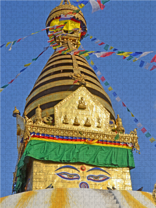 Der obere Teil des berühmten Stupa von Swayambhunath im Westen von Kathmandu