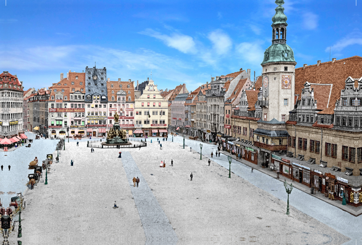 Leipzig - Marktplatz mit Rathaus um 1900