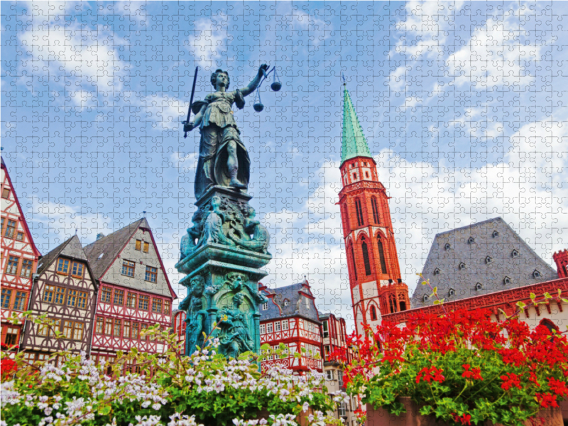 Gerechtigkeitsbrunnen auf dem Römerberg, Frankfurt am Main, Deutschland