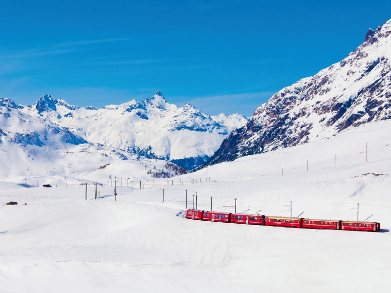 Rhätische Bahn am Bernina Pass