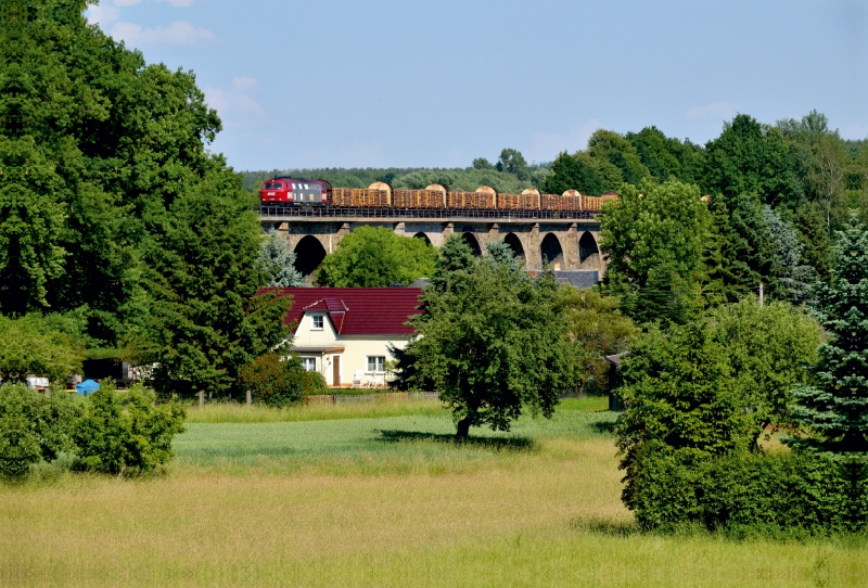 OHE 200086 mit einem Holzzug aus Löbau in Demitz-Thumitz am 08.06.2016