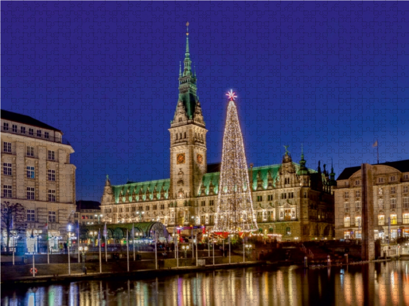 Hamburger Rathaus mit großer LED-Tanne