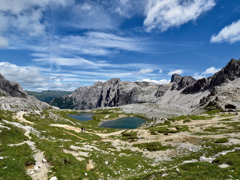 Blick von der Dreizinnenhütte auf Lago dei Piani (Die Bödenseen)