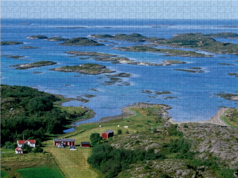 Blick vom Torghattan in den Schärengarten vor Brønnøysund, Norwegen