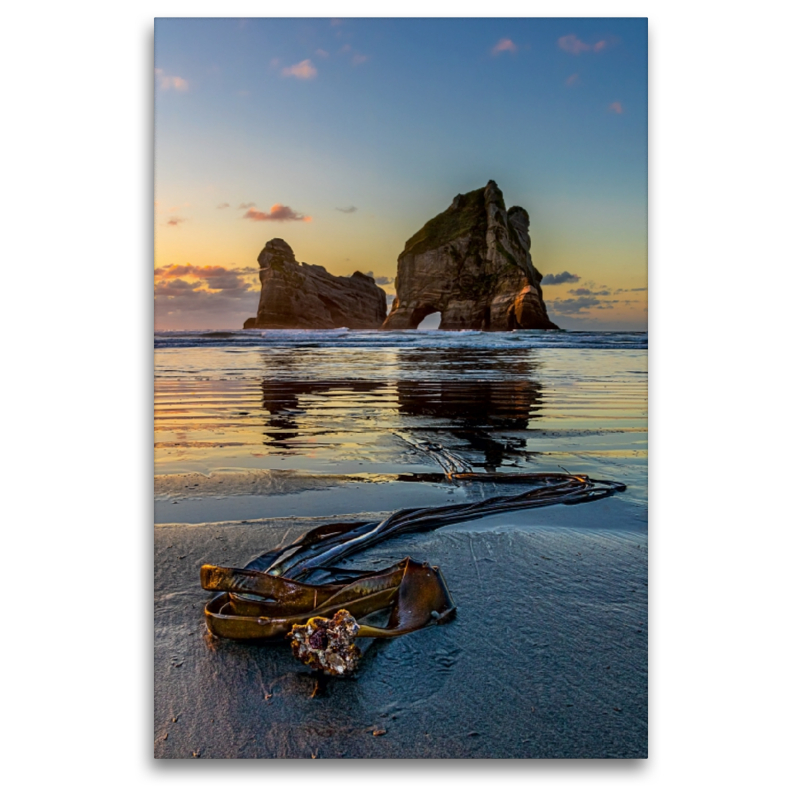 Sonnenuntergang am Wharariki Beach, Neuseeland