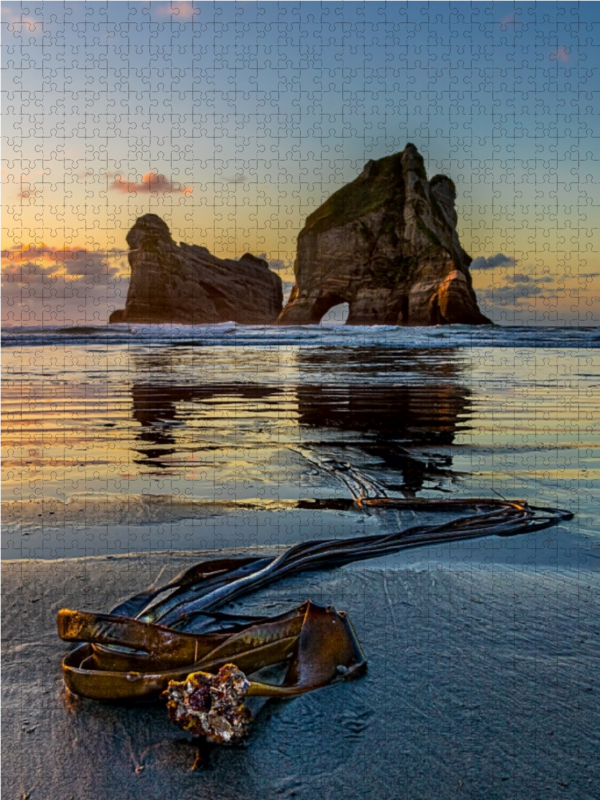 Sonnenuntergang am Wharariki Beach, Neuseeland